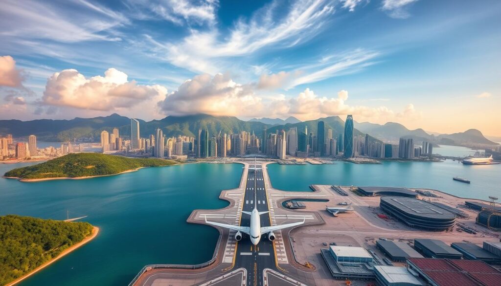 Vista aérea do Aeroporto de Hong Kong
