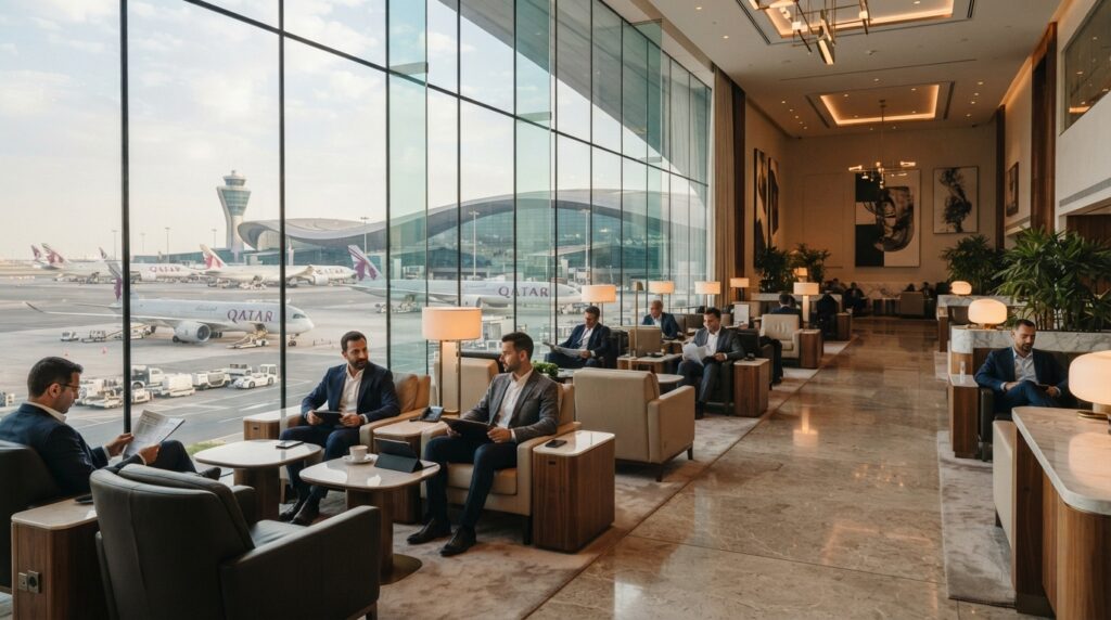 Al Mourjan Business Lounge no aeroporto de Doha Al Mourjan Business Lounge no aeroporto de Doha